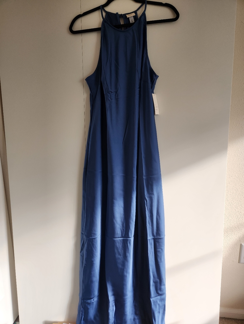 A New Day Blue Satin Maxi Dress XL Tie Back Slip Dress Elegant Minimalist NWT - Picture 2 of 9